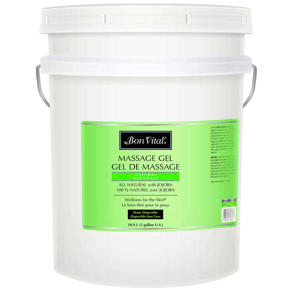 Bon Vital' Naturale Massage Gel bottle pour showing smooth flow for easy dispensing.