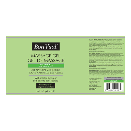 Close-up of Bon Vital' Naturale Massage Gel texture highlighting lightweight glide.