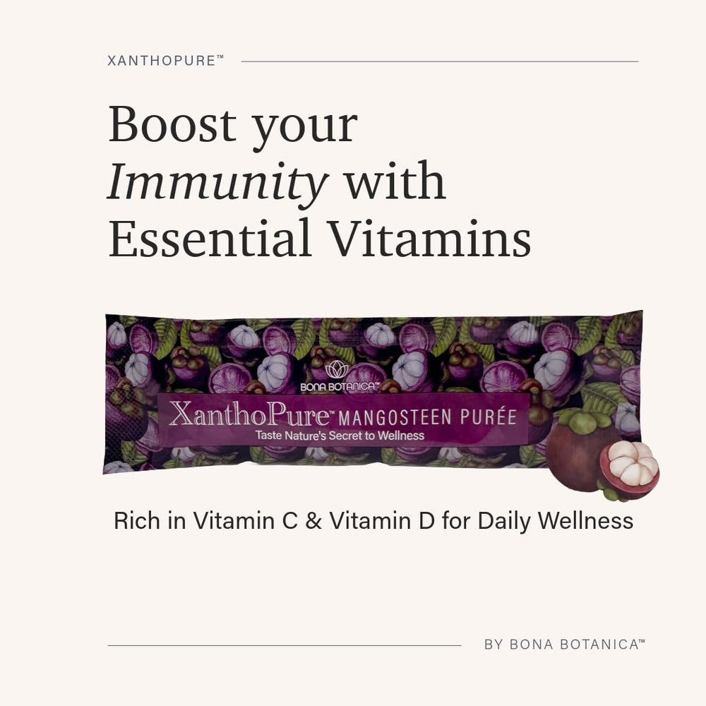 XanthoPure mangosteen with blueberries and pomegranate blend emphasizes natural flavor.
