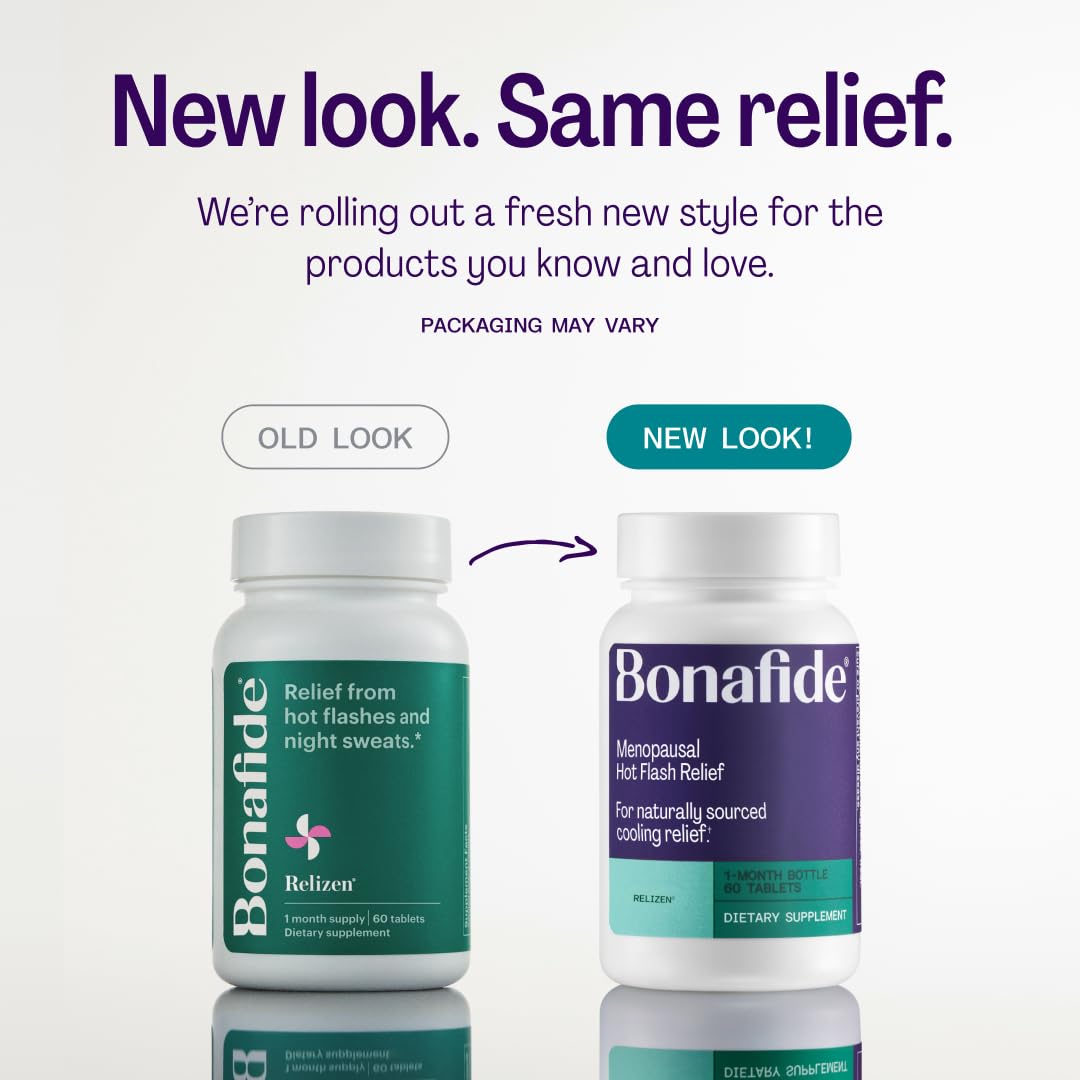 Relizen tablets close-up showing plant-based support for hot flashes