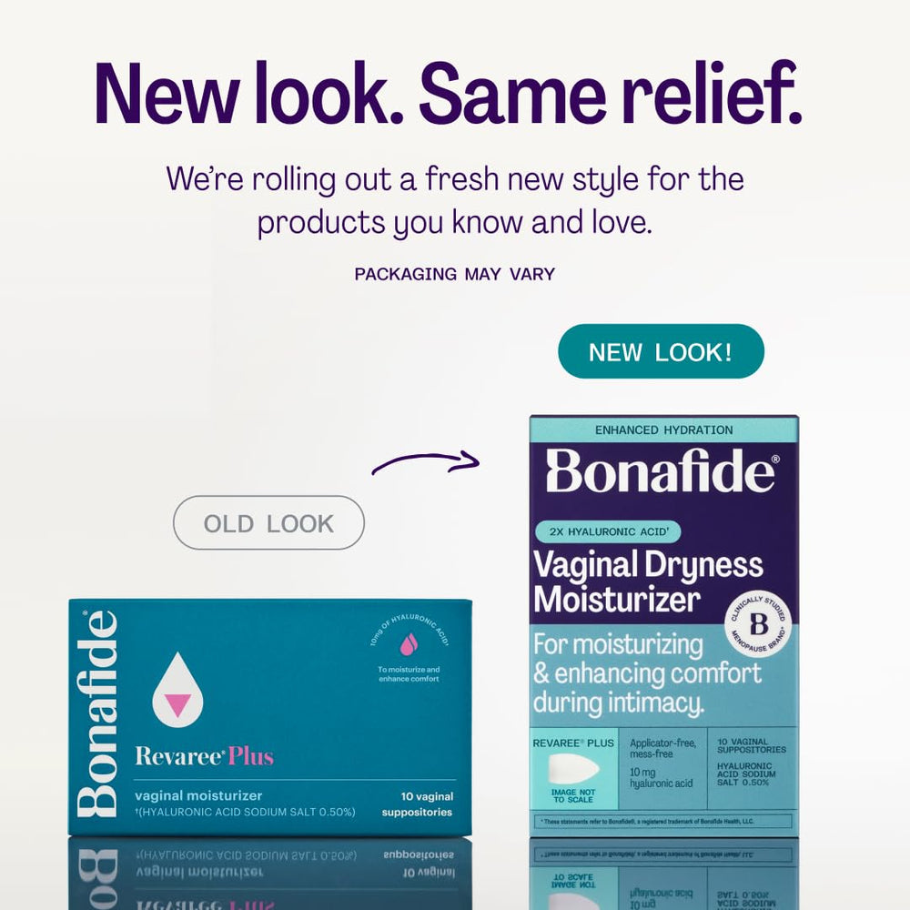 Bonafide Revaree Plus packaging shows hormone-free vaginal relief.