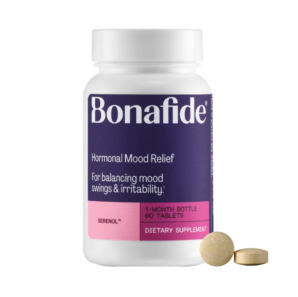 Bonafide Serenol bottle label highlights plant-based mood support.