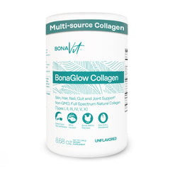 Bonavit BonaGlow unflavored bottle pour shows versatile mixing in water or beverages.