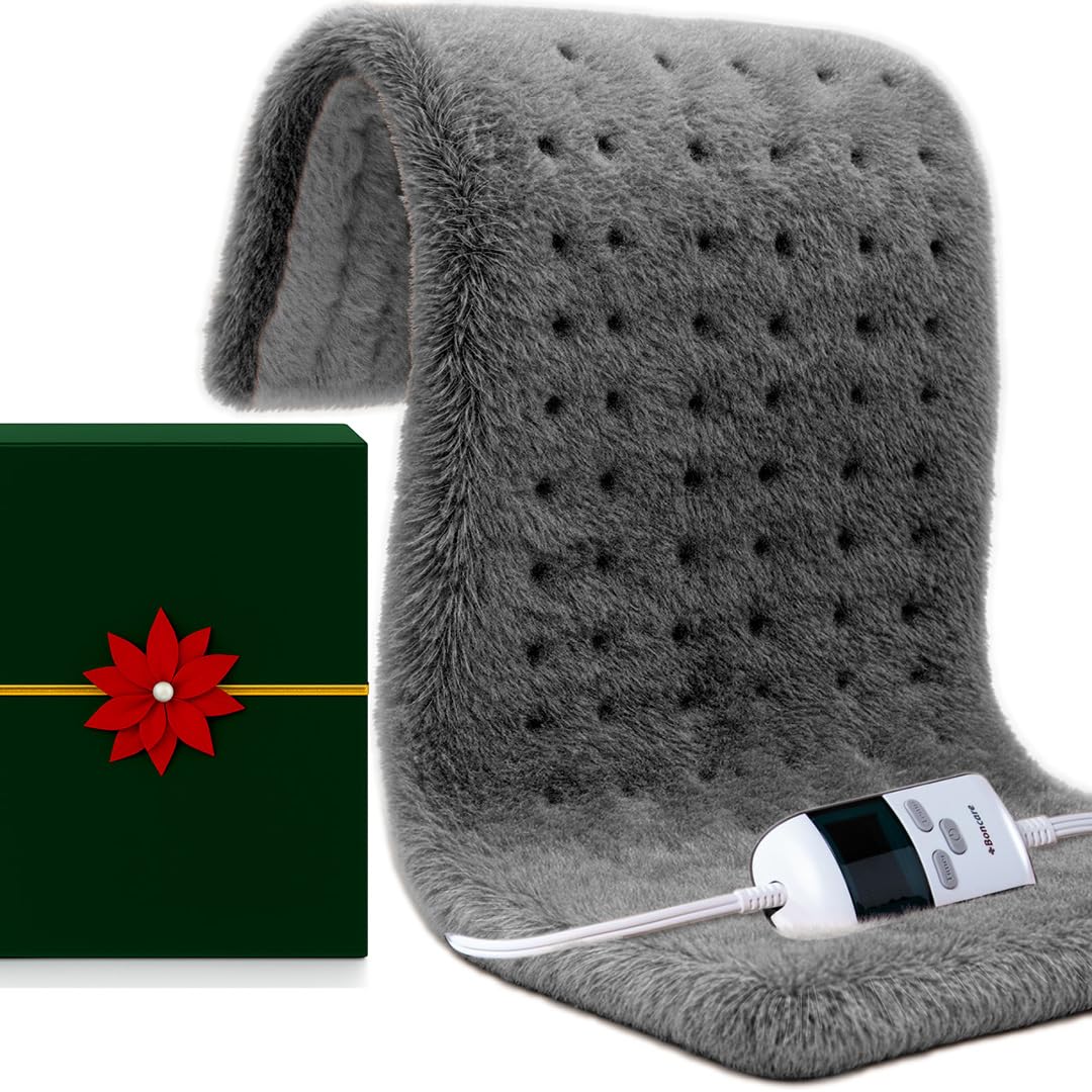 Boncare Ultra Plush XXL heating pad covers full back area for targeted warmth and comfort.