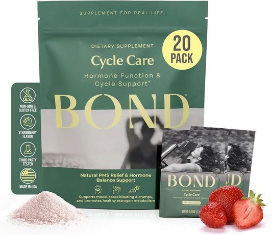 Bond Cycle Care strawberry drink mix in travel pack for PMS support