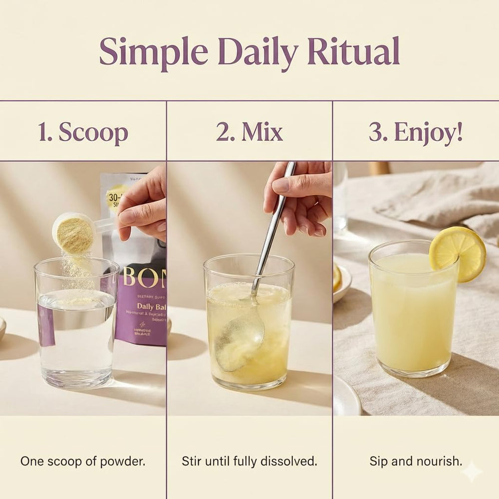 BOND Prenatal Lemon Drink with scoop demonstrates convenient daily nutrition on the go.