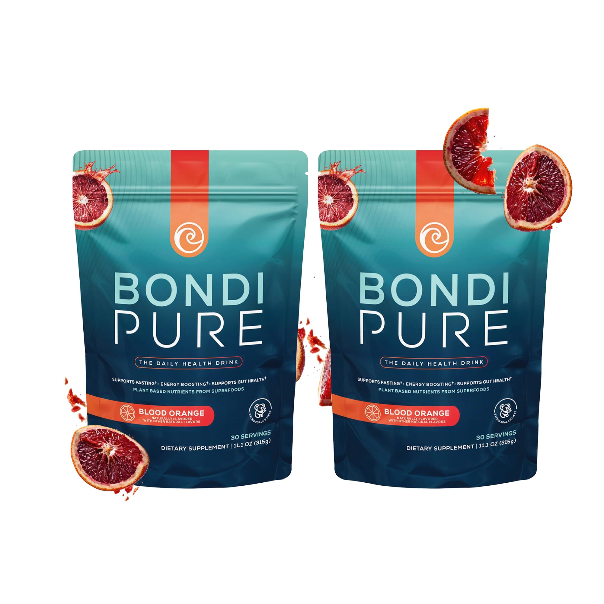 Bondi Pure Blood Orange 2-pack bottle front, vibrant label for detox support