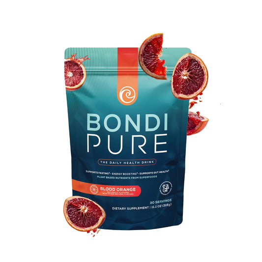 Bondi Pure Blood Orange bottle pour showcases convenient daily detox support.