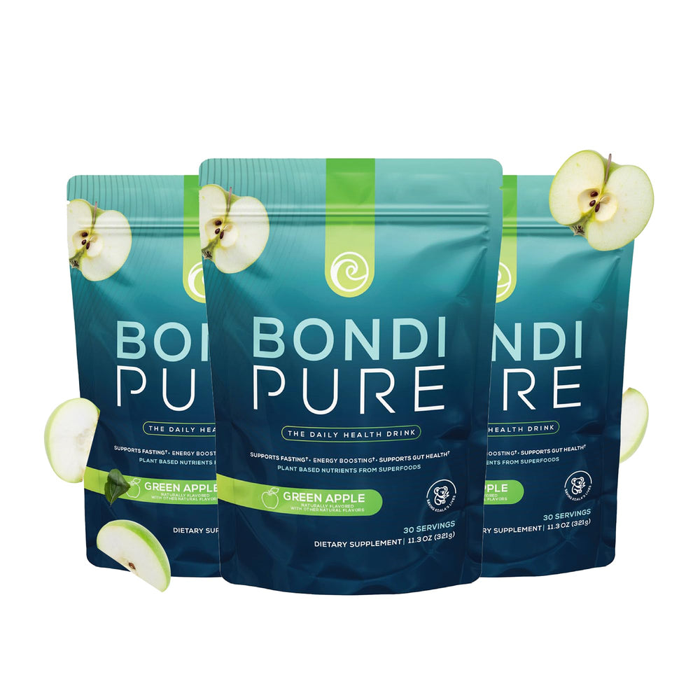 Bondi Pure Green Apple 3-Pack bottle, refreshing energy and hydration for daily routines.