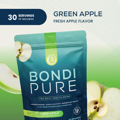 Bondi Pure Green Apple 3-Pack ingredient scene, highlighting plant-based fibers and greens.