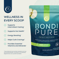 Bondi Pure Green Apple 3-Pack label close-up, showcasing natural ingredients.