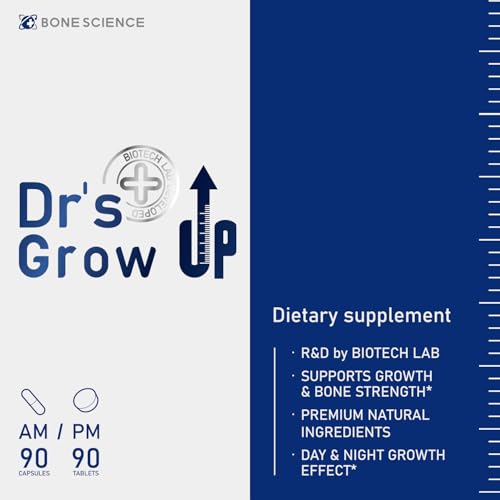 BONE SCIENCE Dr’s Grow Up PM bottle promotes night-time recovery.