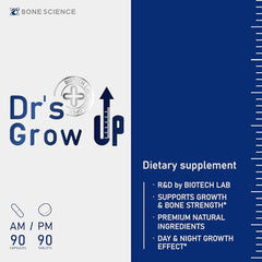 BONE SCIENCE Dr’s Grow Up PM bottle promotes night-time recovery.