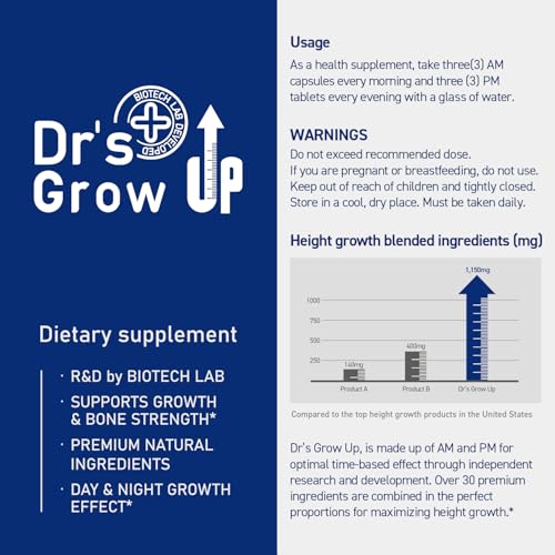Grow Up PM tablets pictured with D3 and MK-7 icons.