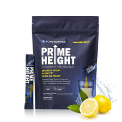 BONE SCIENCE Prime Height front pack with lemon-lime flavor supports bone health for kids.