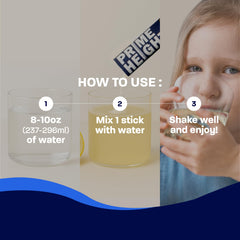 Kid mixing Prime Height into a bottle for a school-ready beverage.