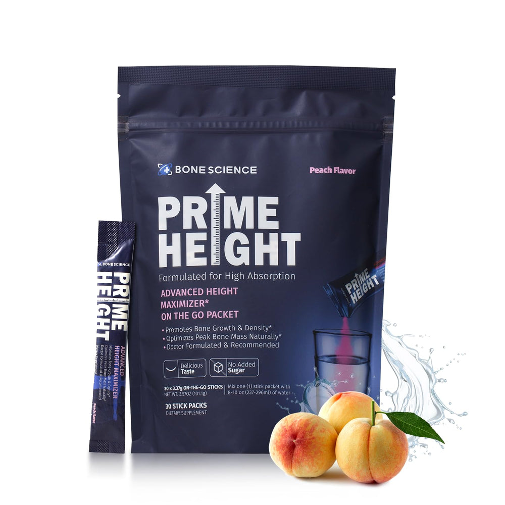 Bone Science Prime Height sticks dissolving in water for daily nutrition.
