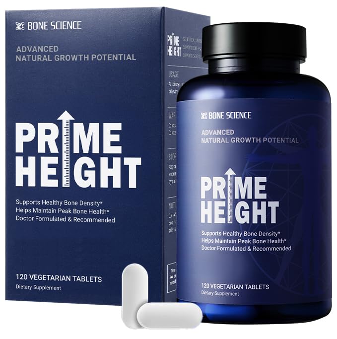 BONE SCIENCE PrimeHeight bottle front showing vegan bone support formula for daily wellness