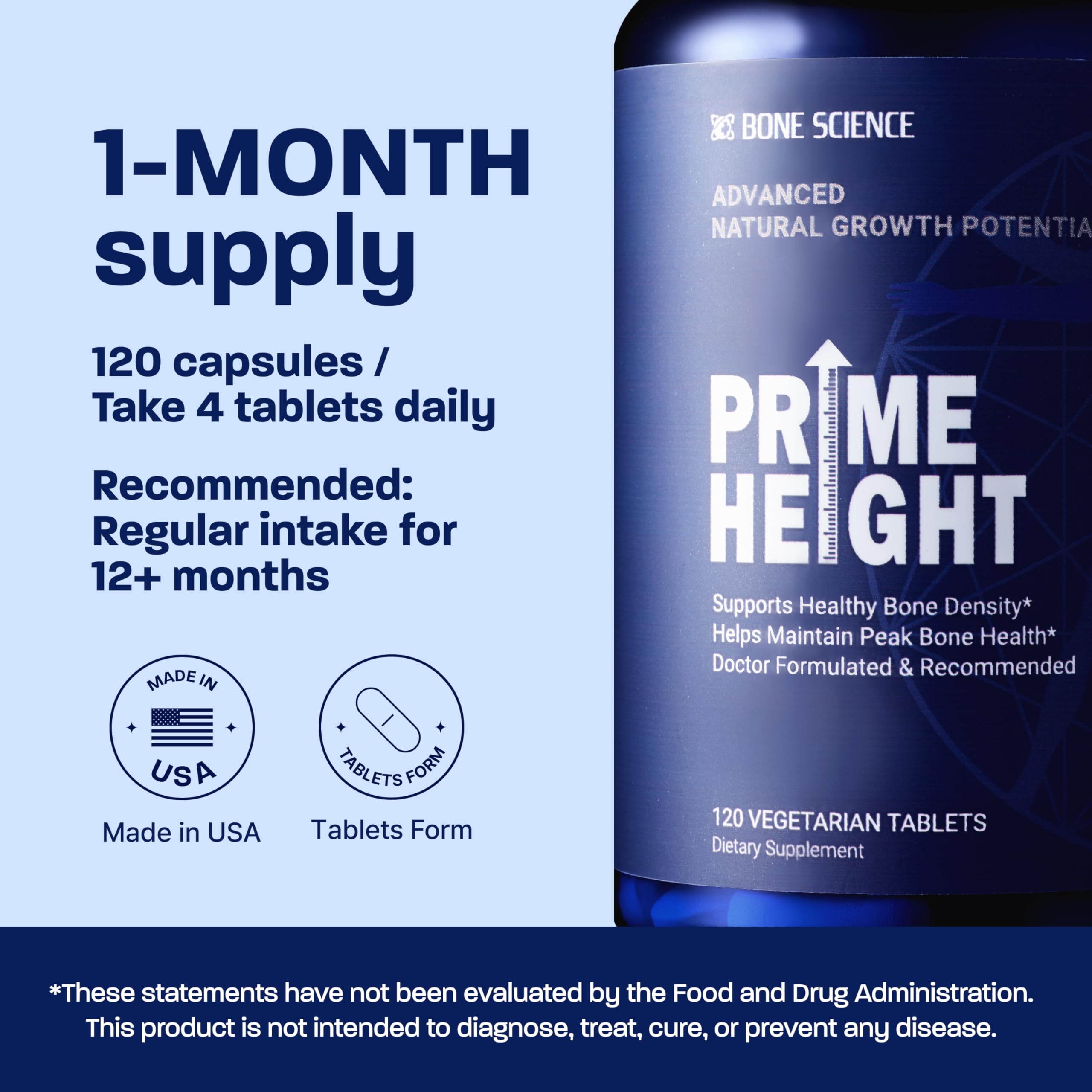 BONE SCIENCE PrimeHeight packaging close-up emphasizing value size for ongoing use