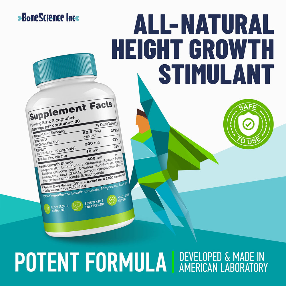 BoneScience Height Growth Maximizer pack featuring USA-made quality seal.
