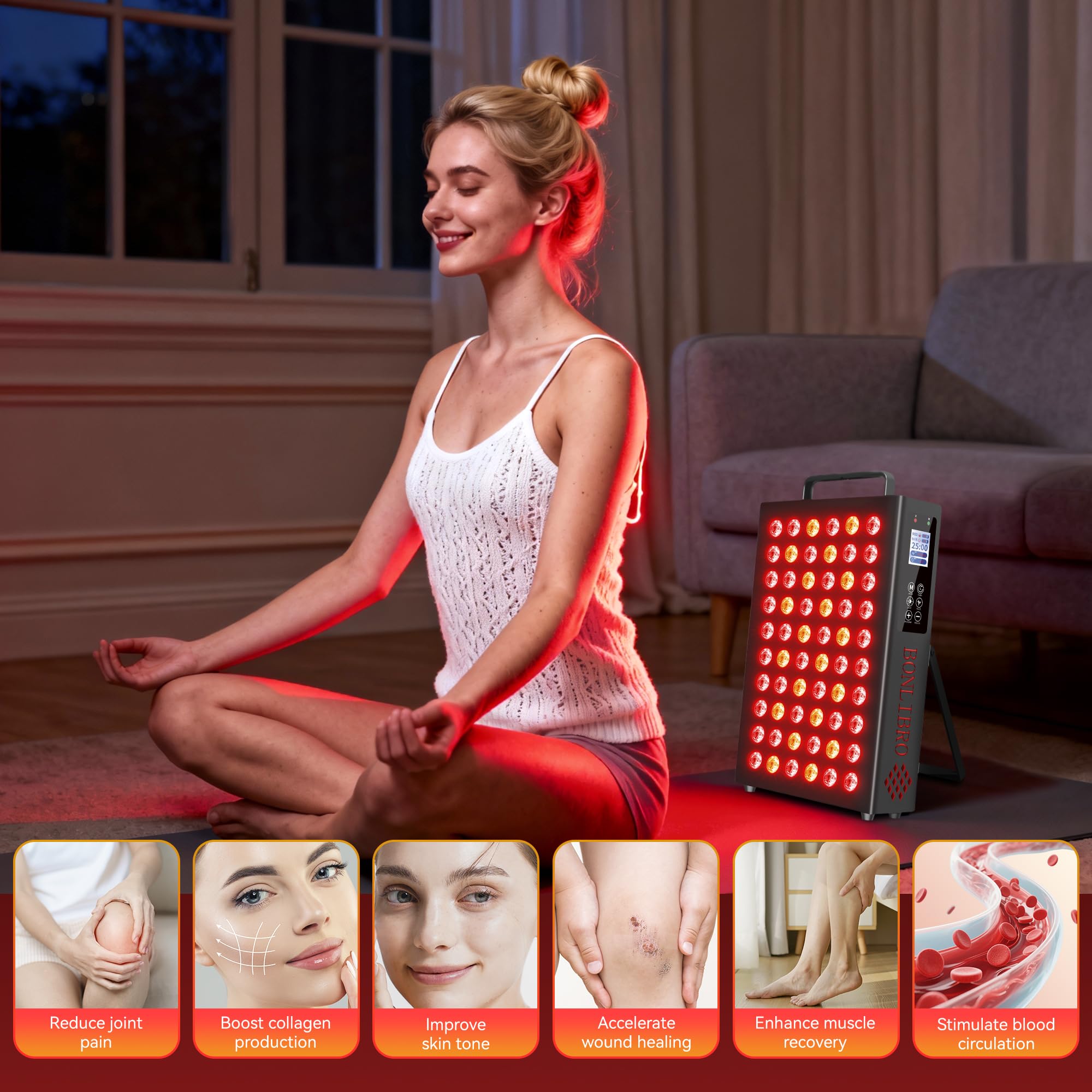 Morning routine with BONLIBRO red light panel for skin support