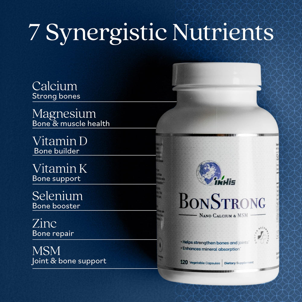 BonStrong Nano Calcium allergen-free icons indicating gluten-free, dairy-free, and soy-free.