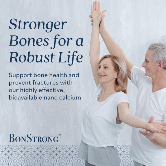 BonStrong Nano Calcium MSM capsules close-up emphasizing smaller particles for easier digestion.