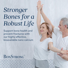 BonStrong Nano Calcium MSM capsules close-up emphasizing smaller particles for easier digestion.