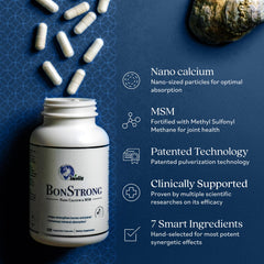 BonStrong Nano Calcium bottle with capsules arranged for easy daily routine.