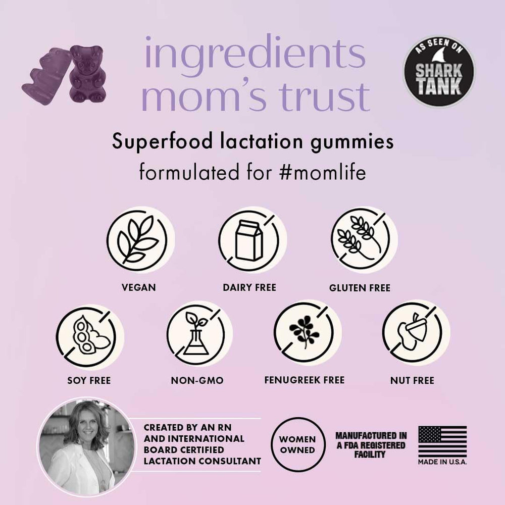 Boobie Bears standup pouch for on-the-go lactation nutrition.