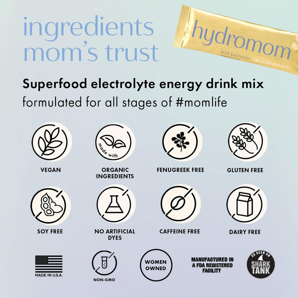 Boobie Hydromom electrolyte mix supporting active moms' daily routines.