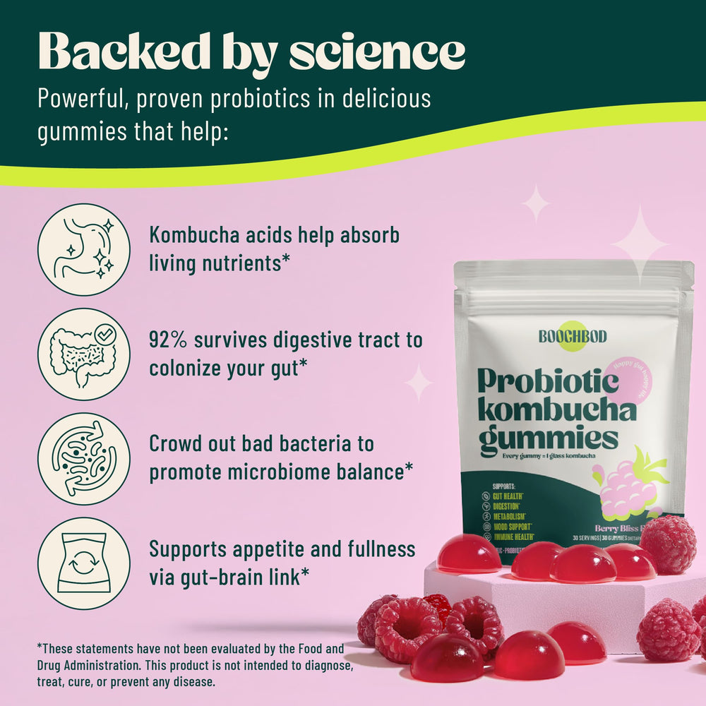 BoochBod gummy close up showing chewy texture for daily digestion.