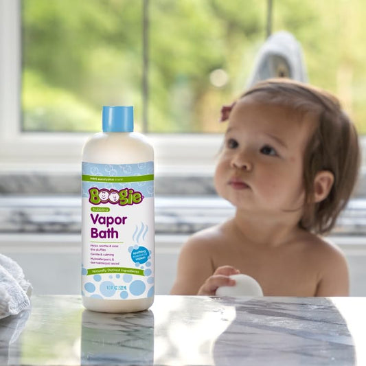 Boogie Kids Botanical Bubble Bath bubbles up in the tub for calming, playful soak.