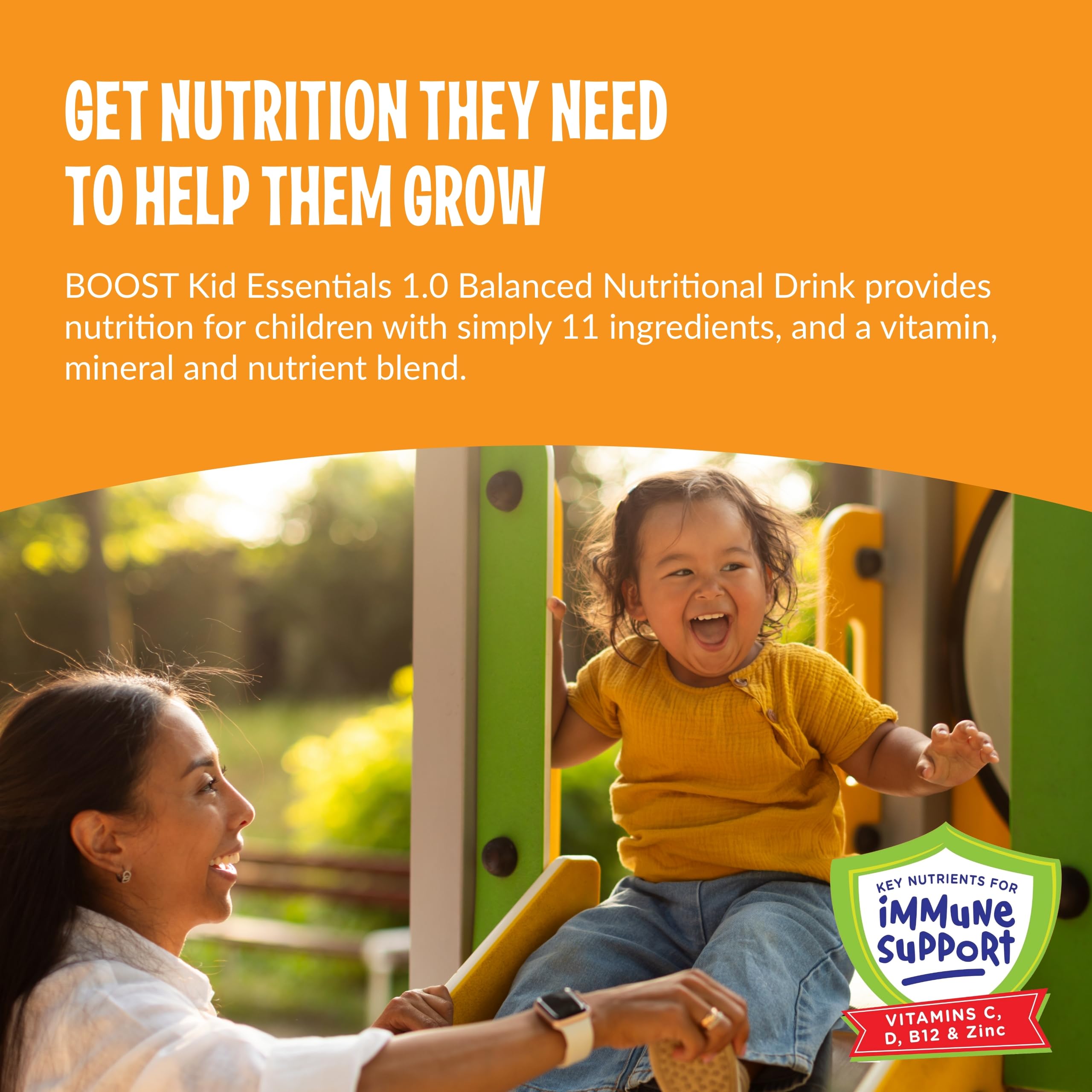 BOOST Kid Essentials 1.0 chocolate craze ingredients panel highlights key nutrients