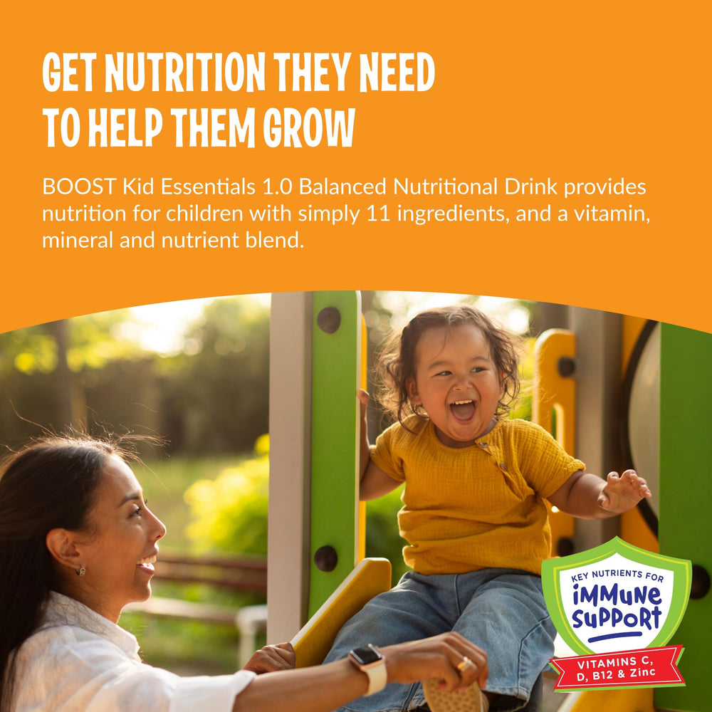 BOOST Kid Essentials 1.0 chocolate craze ingredients panel highlights key nutrients