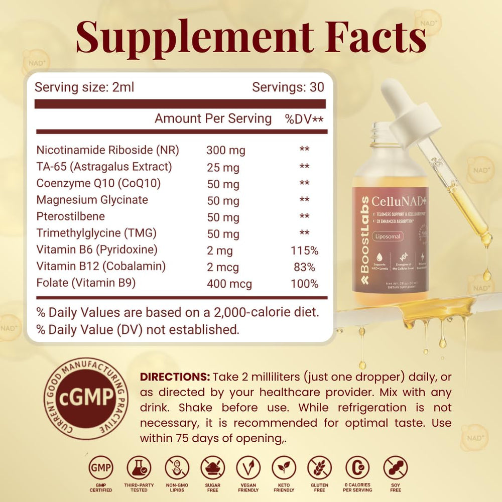 Boost Labs NAD+ liquid promoting steady energy and focus