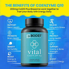 BoostCeuticals CoQ10 capsules being poured for daily energy support.