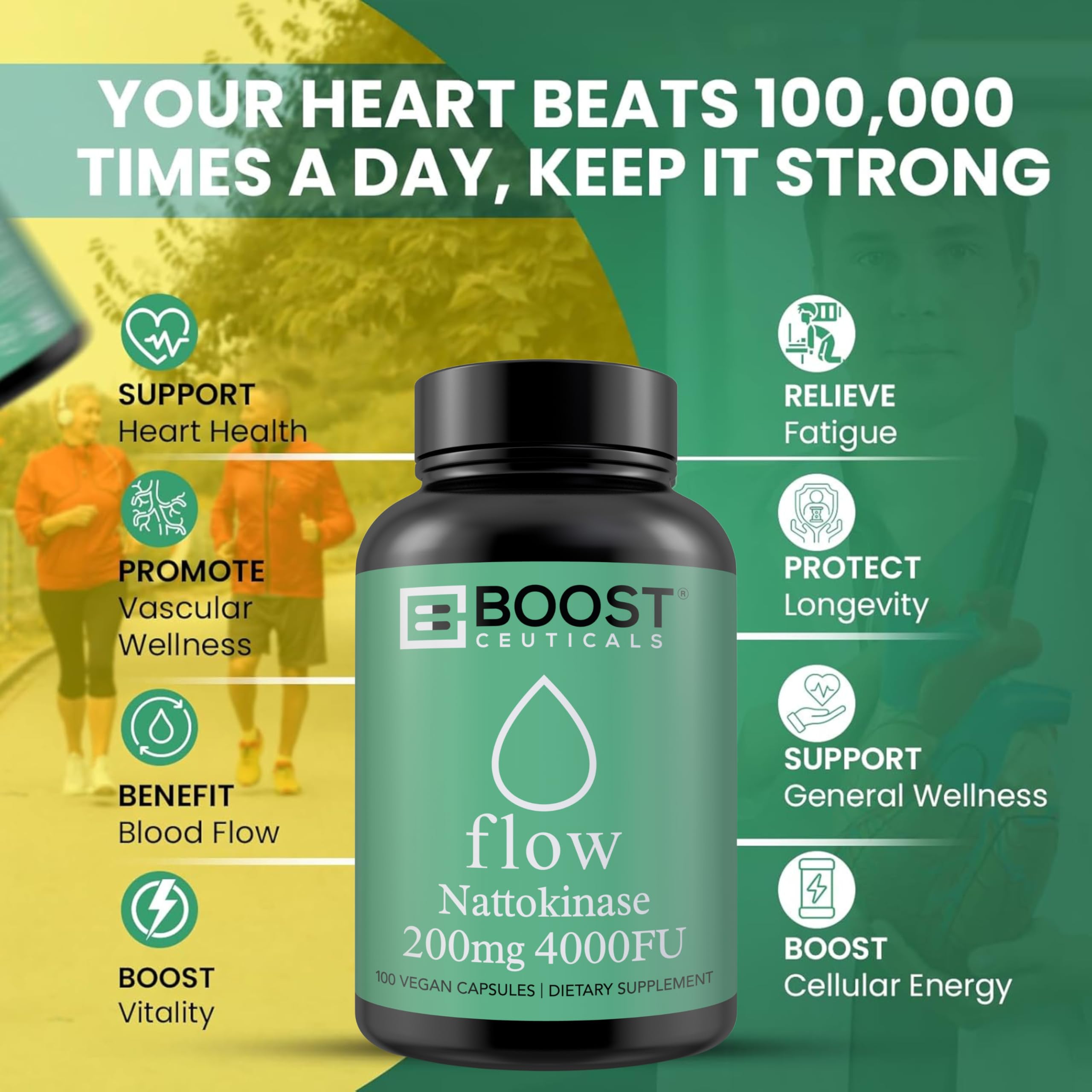 BoostCeuticals Nattokinase 4000 FU box label communicates high-potency, lab-verified potency