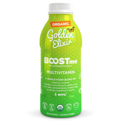 BoostMe Golden Elixir bottle pours a refreshing daily multivitamin ritual.