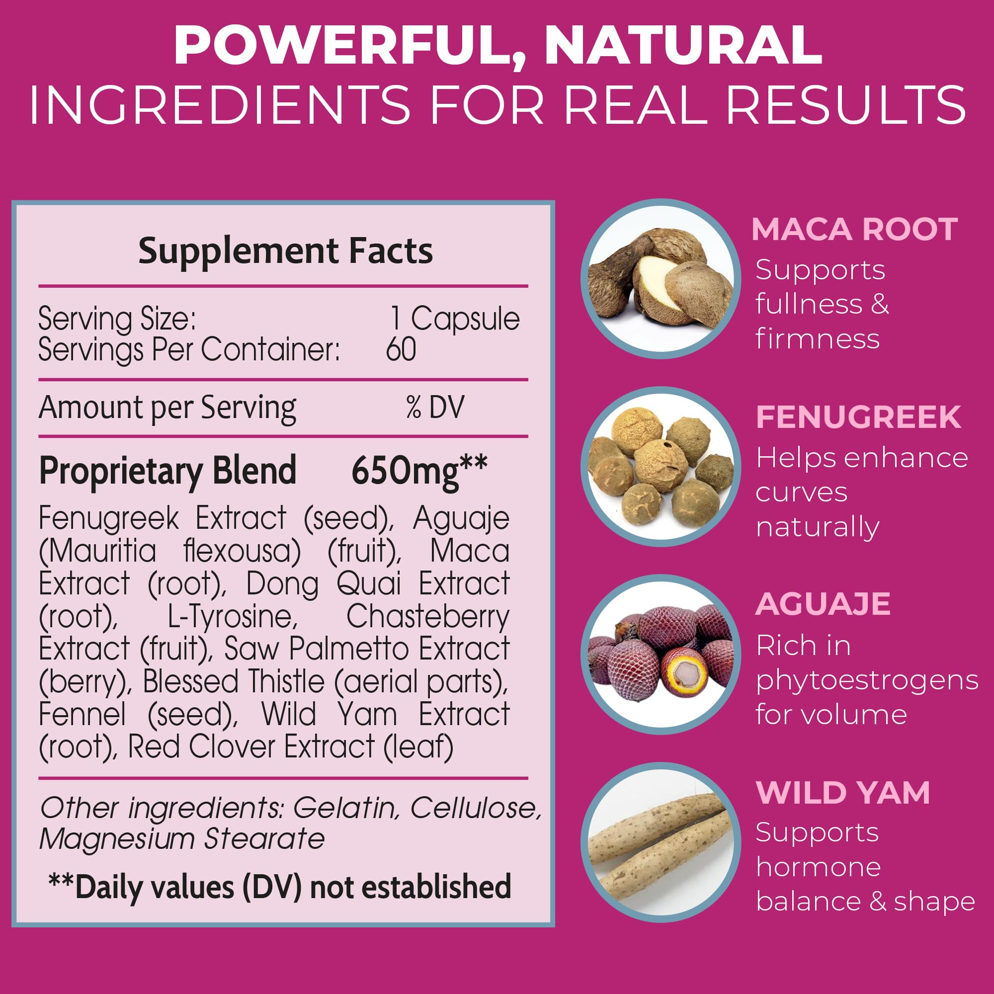 Booty Magic bottle with label emphasizes safety and two-month supply