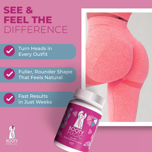Booty Magic bottle side view highlighting compact design for daily routine