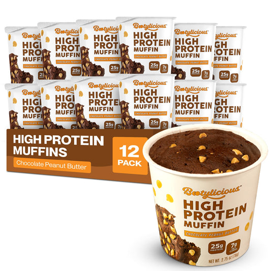 Bootylicious chocolate peanut butter muffin cup, protein-packed snack ready to enjoy
