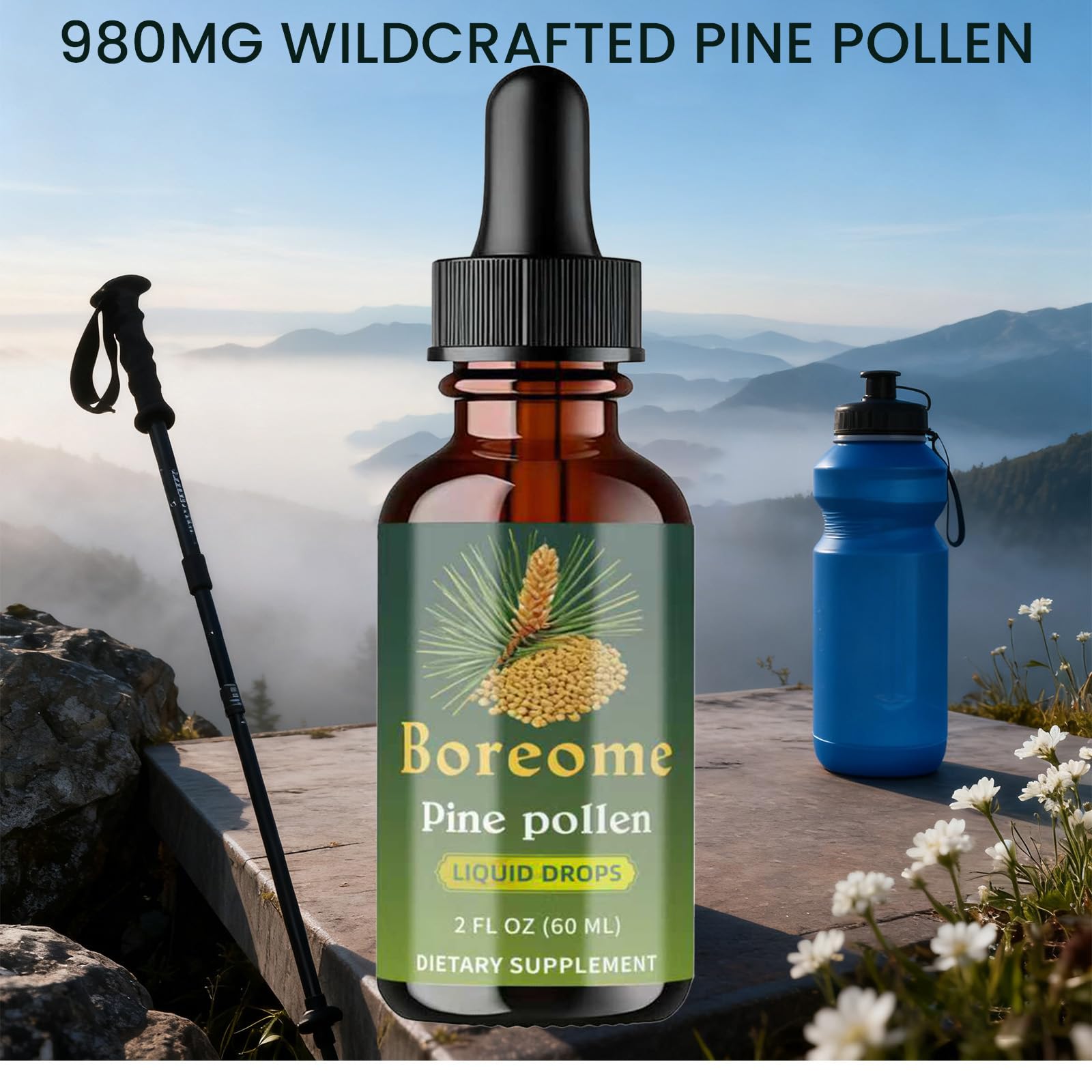 Boreome Pine Pollen Tincture lifestyle use scene for daily wellness.