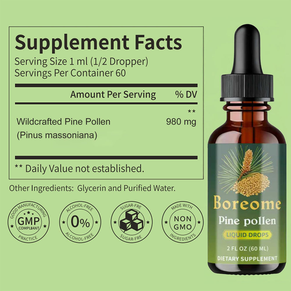Boreome Pine Pollen Tincture dropper for convenient daily dosing.