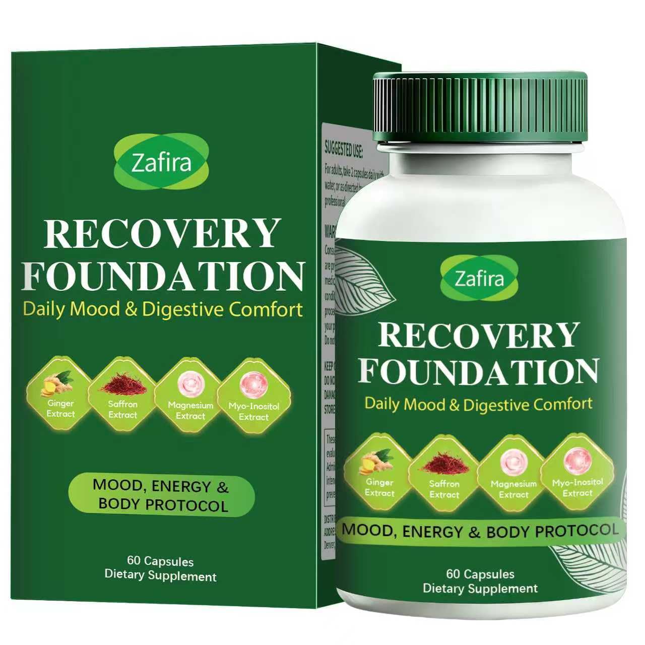 Boreome Zafira Recovery capsules bottle on shelf signaling focused mornings and improved mood.