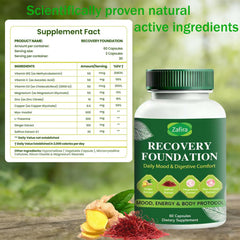 Boreome Zafira Recovery label closeup highlighting saffron and minerals for mood balance.