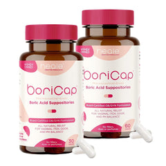 BoriCap bottle and capsules highlight balance-support formula for feminine comfort.