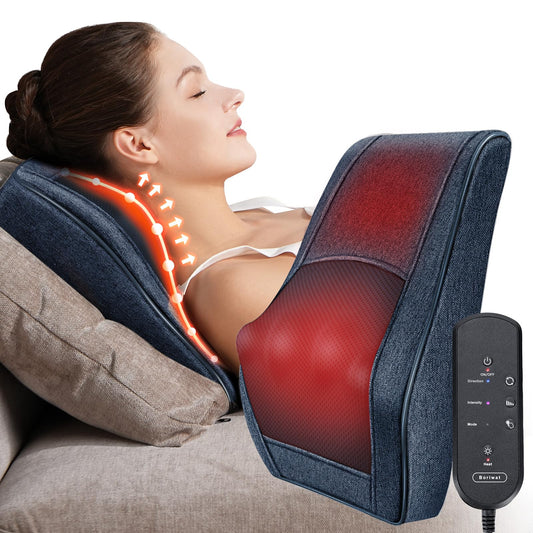 Boriwat back massager with heat remote in blue for targeted neck and back relief at home