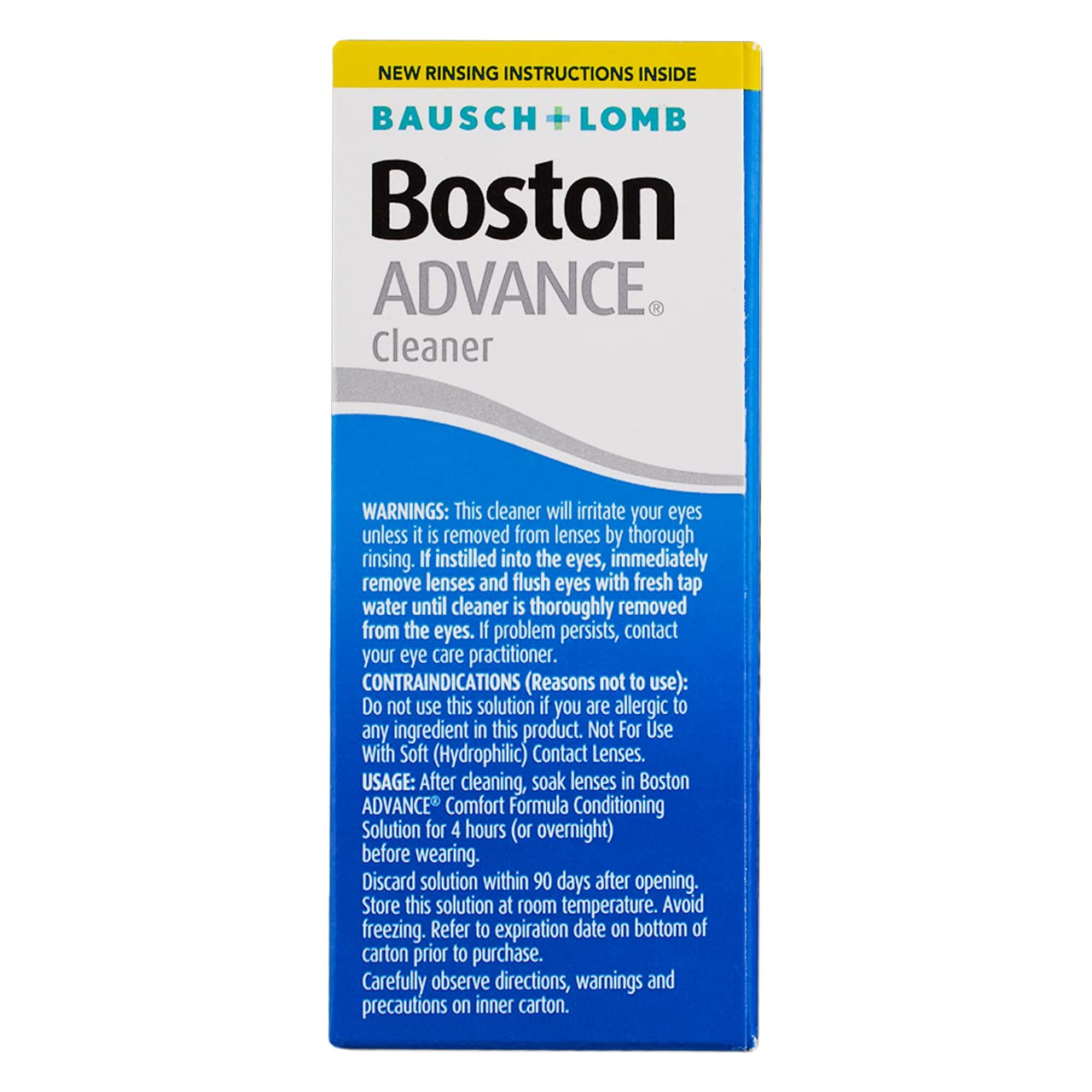 Visibly tinted cleaner aids rinsing for gas permeable lenses.