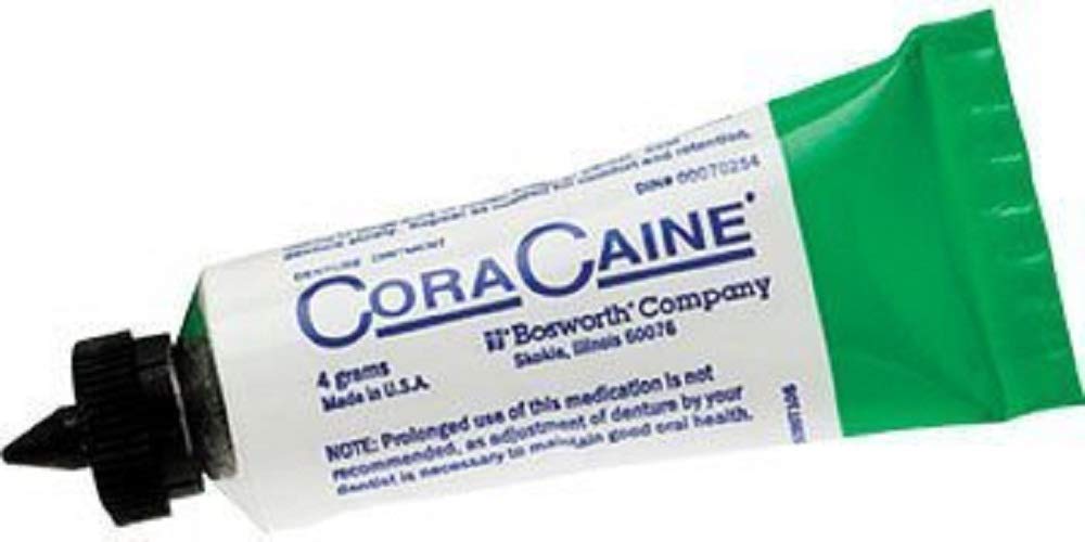 Bosworth Cora-Caine denture ointment 36g tube offers instant relief and secure denture fit.